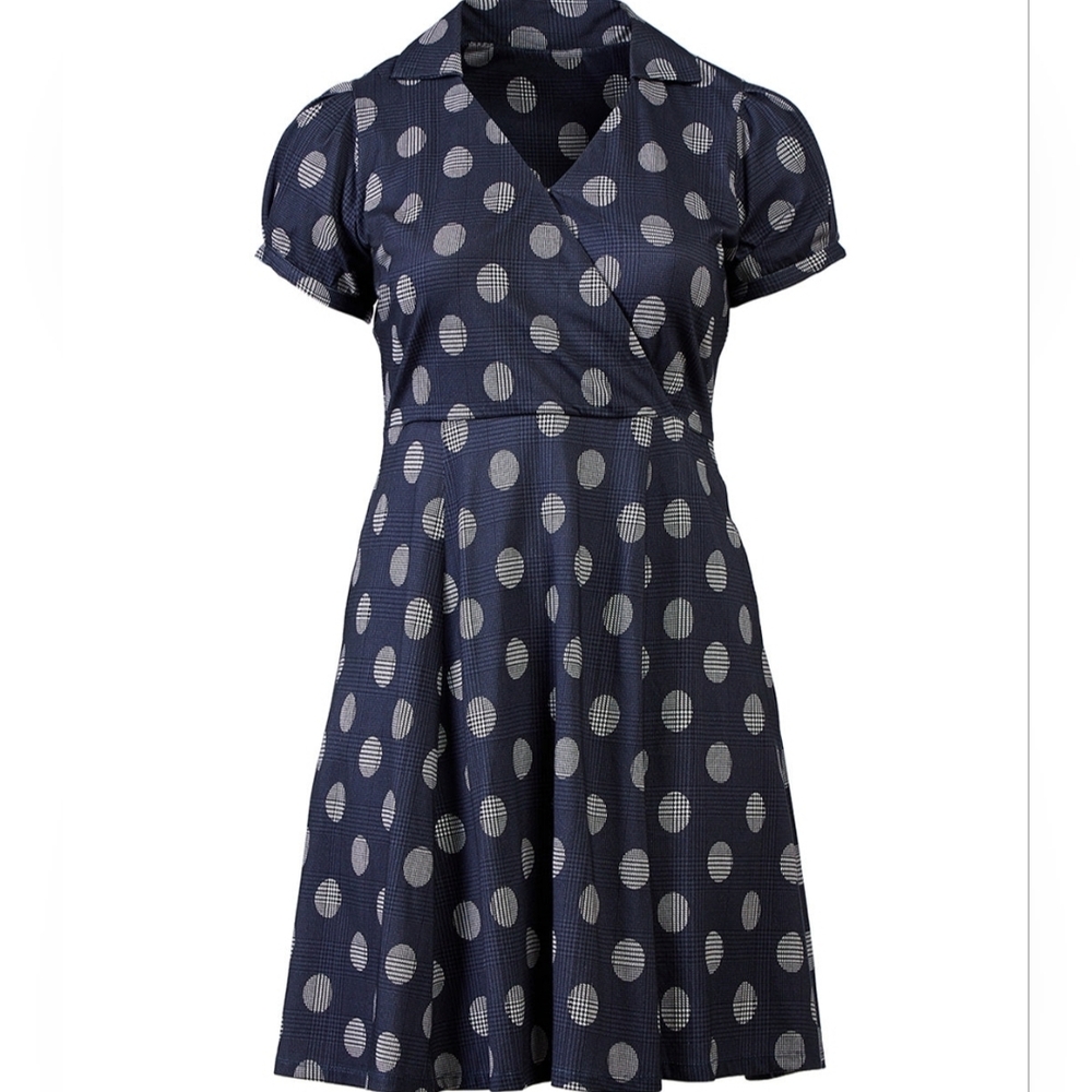 eshakti Navy Blue Polka Dot Fit-and-Flare Dress
